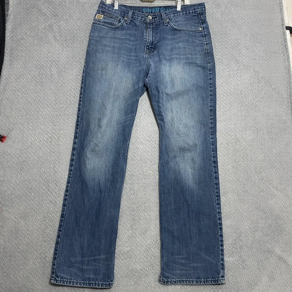 Cinch Grant Jeans Mens 35x33 Blue Denim Relaxed Fit Straight Leg Distressed